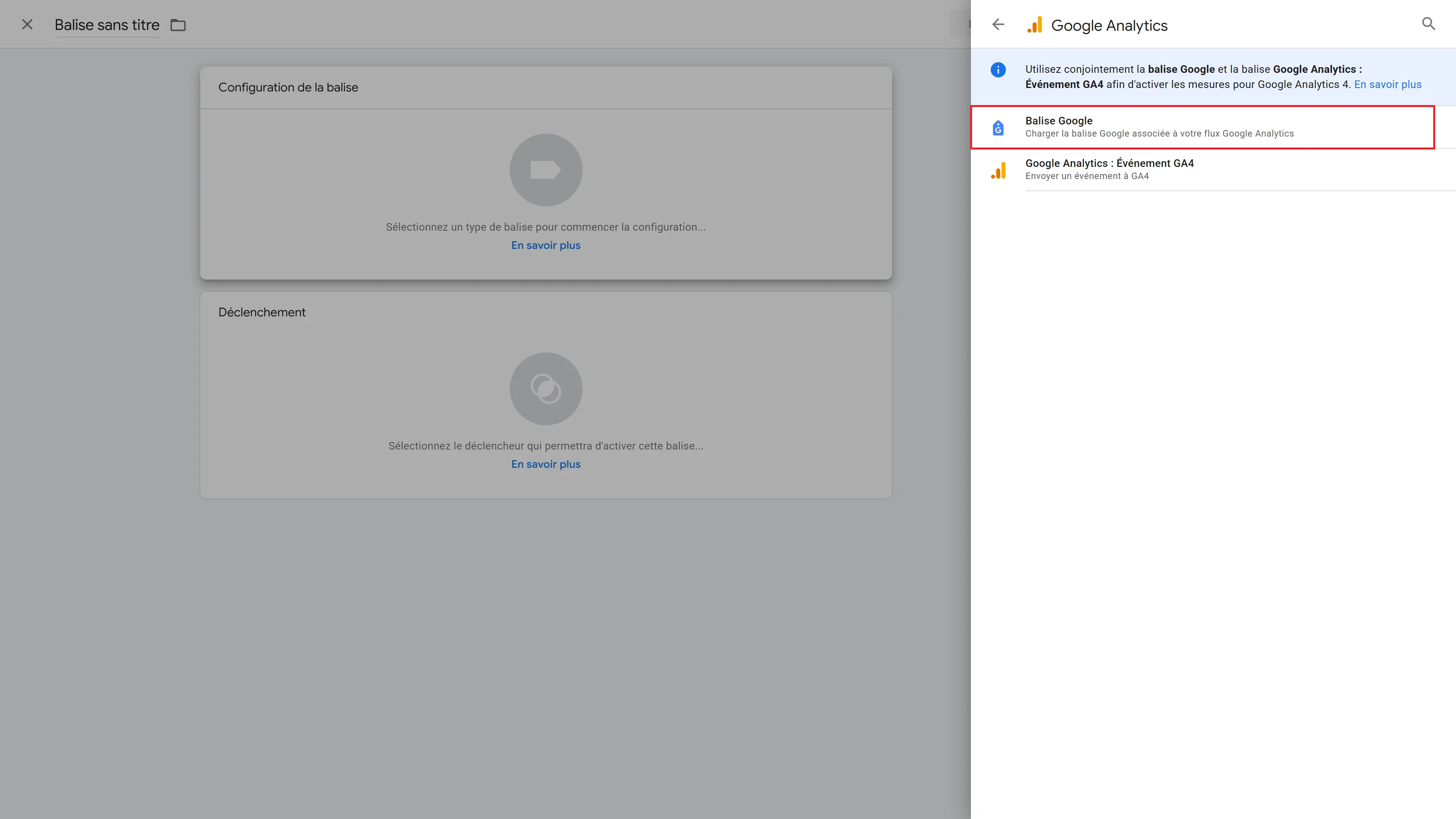 Choix de la balise Google Tag