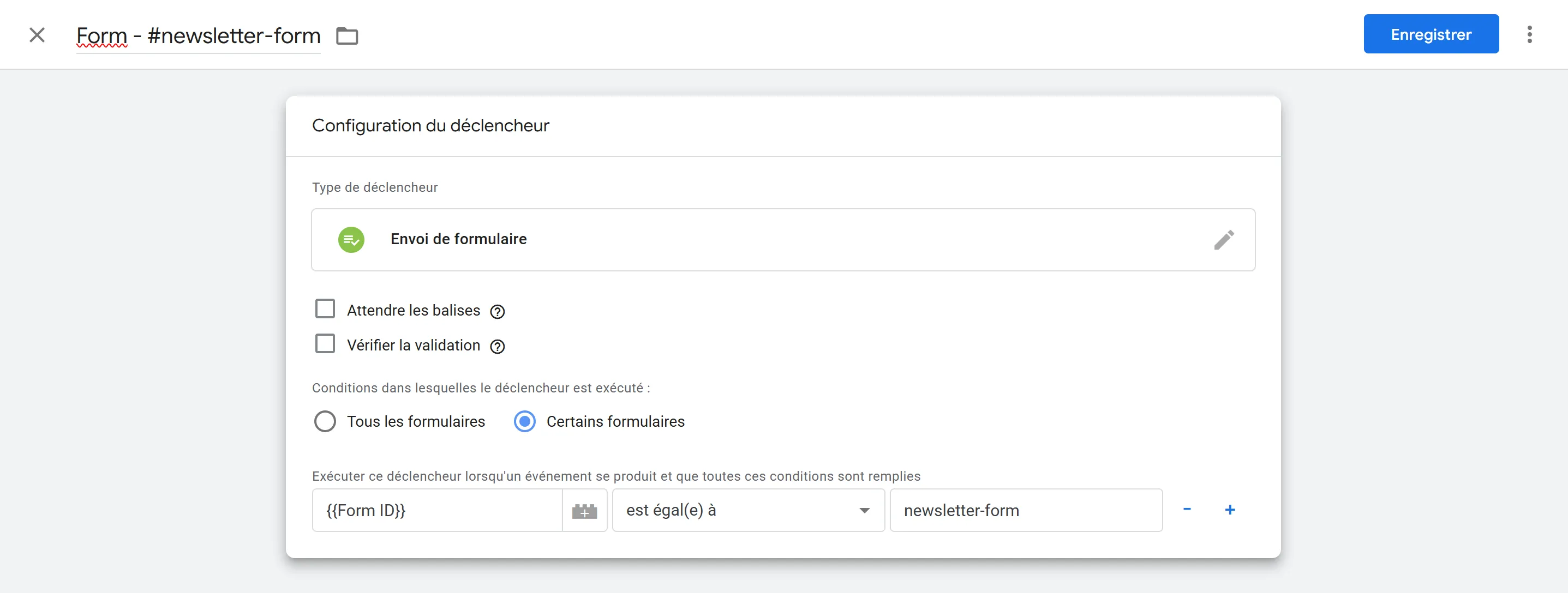 Configuration d'un déclencheur de soumission de formulaire