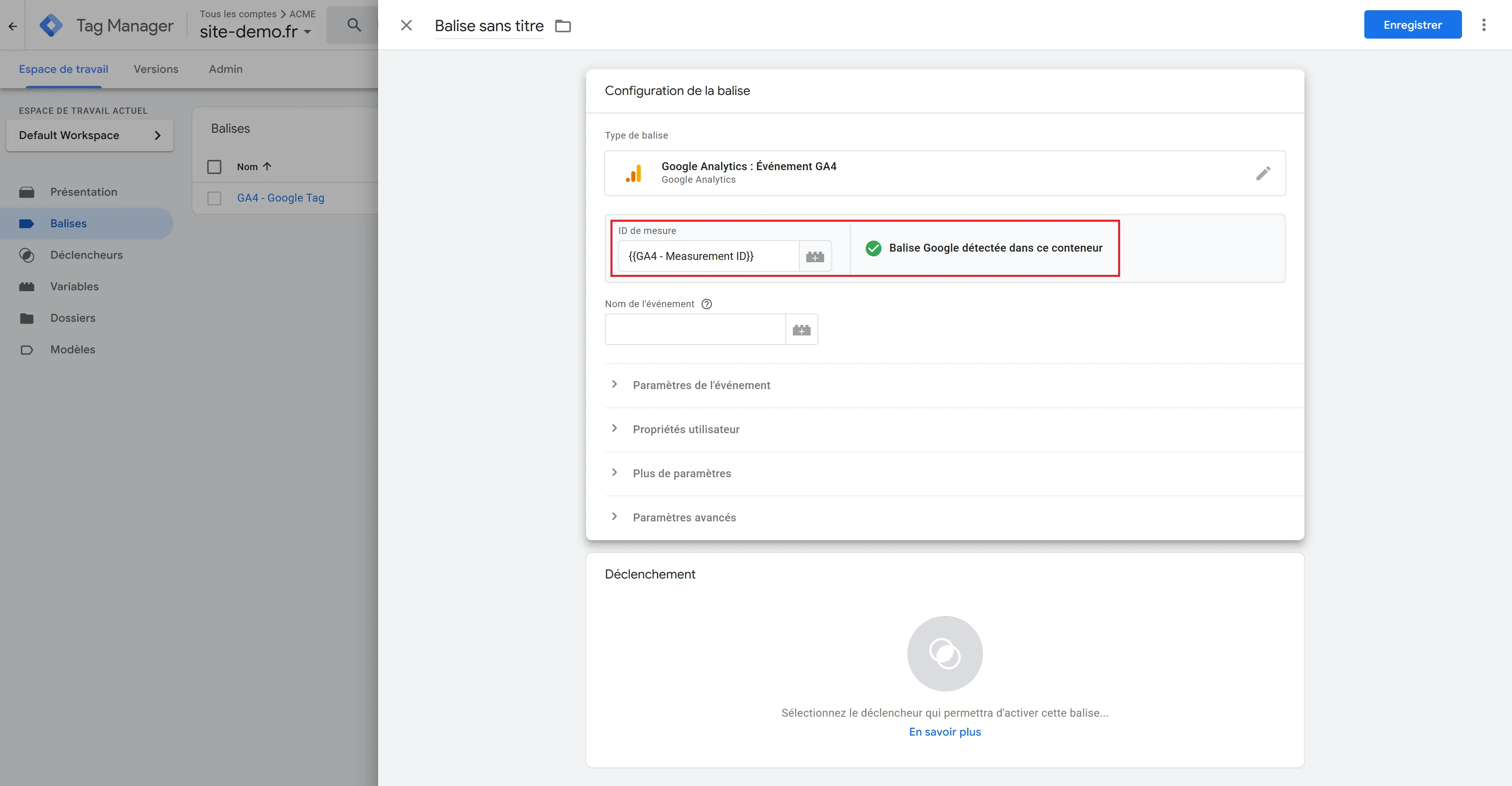 Validation de la variable ID de mesure pour les balises Google