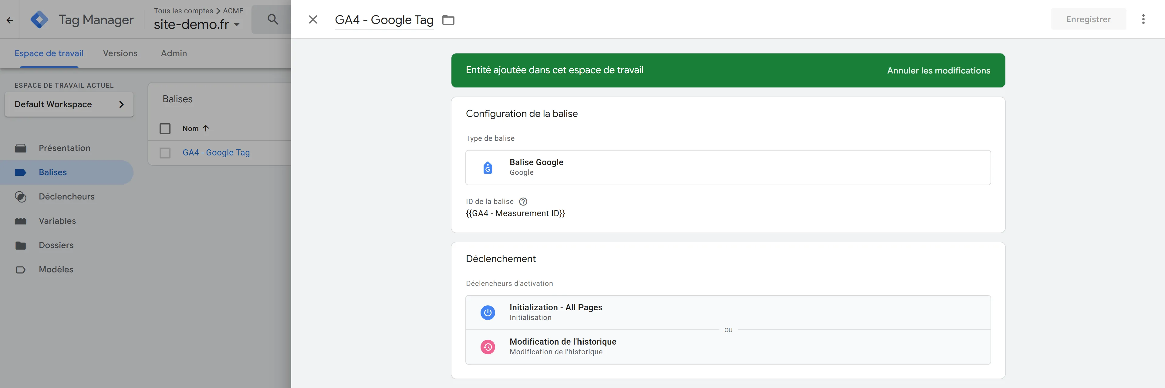 Configuration d'un déclencheur de changement d'historique pour SPA