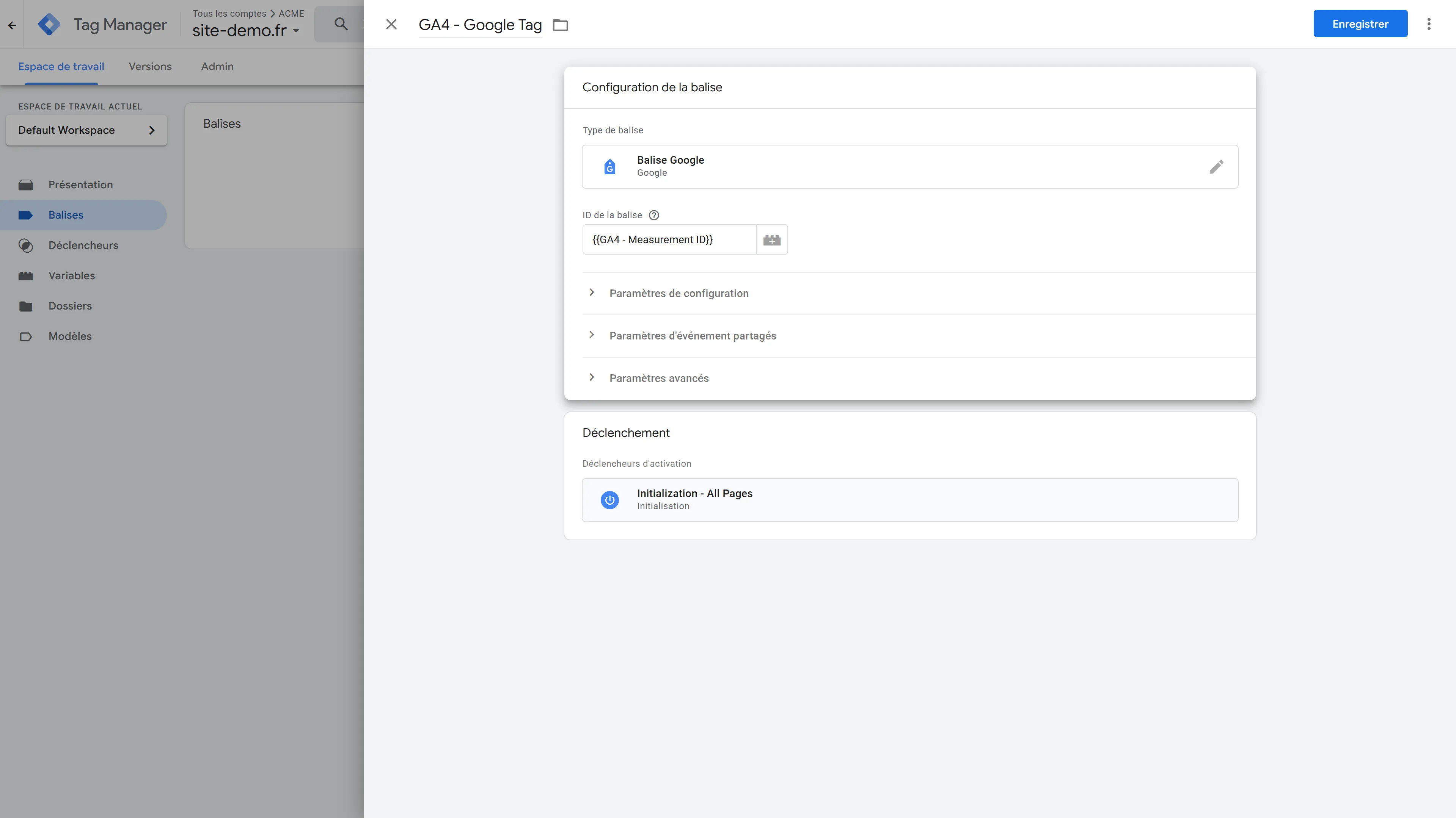 Configuration finale de la balise Google Tag