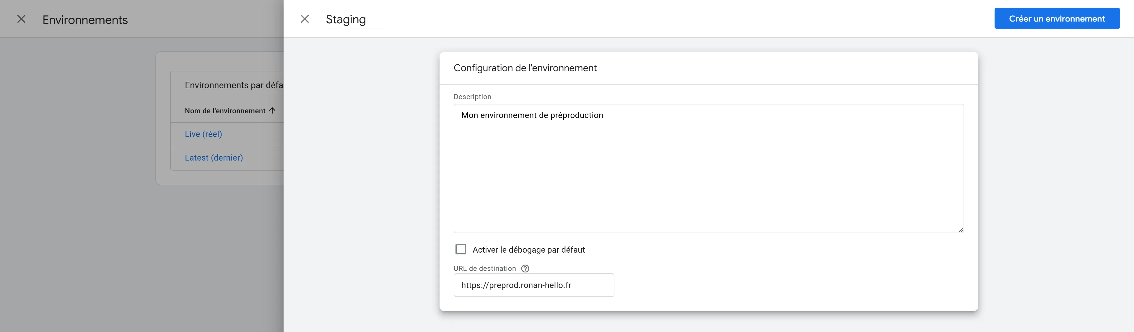 Création de l'environnement de staging