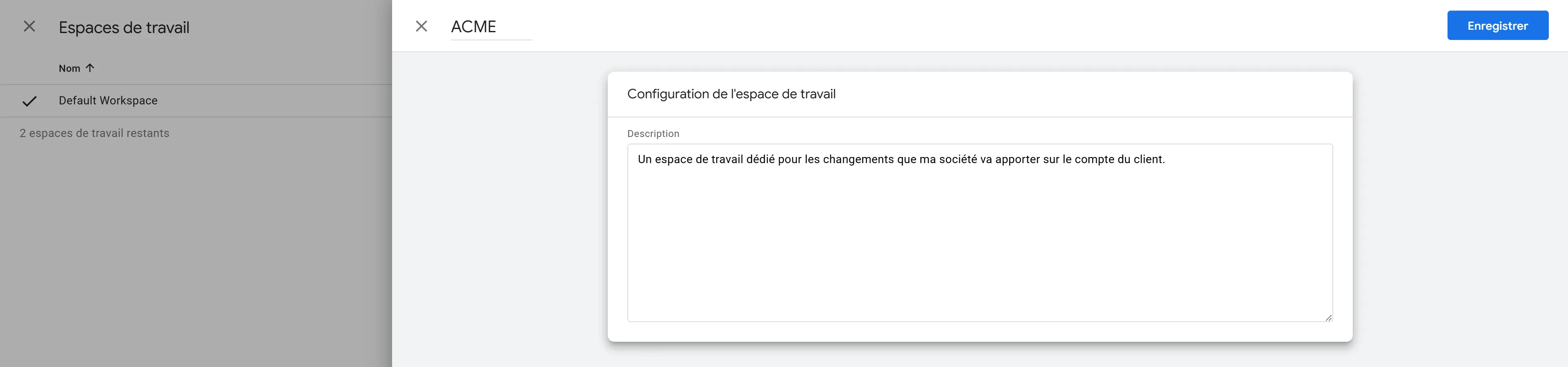 Création d'un nouvel espace de travail