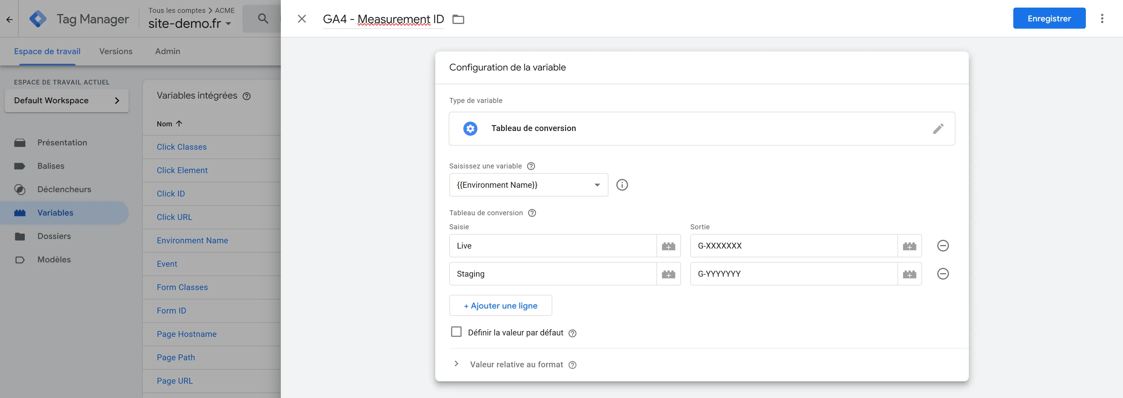 Création d'une variable Lookup pour les environnements