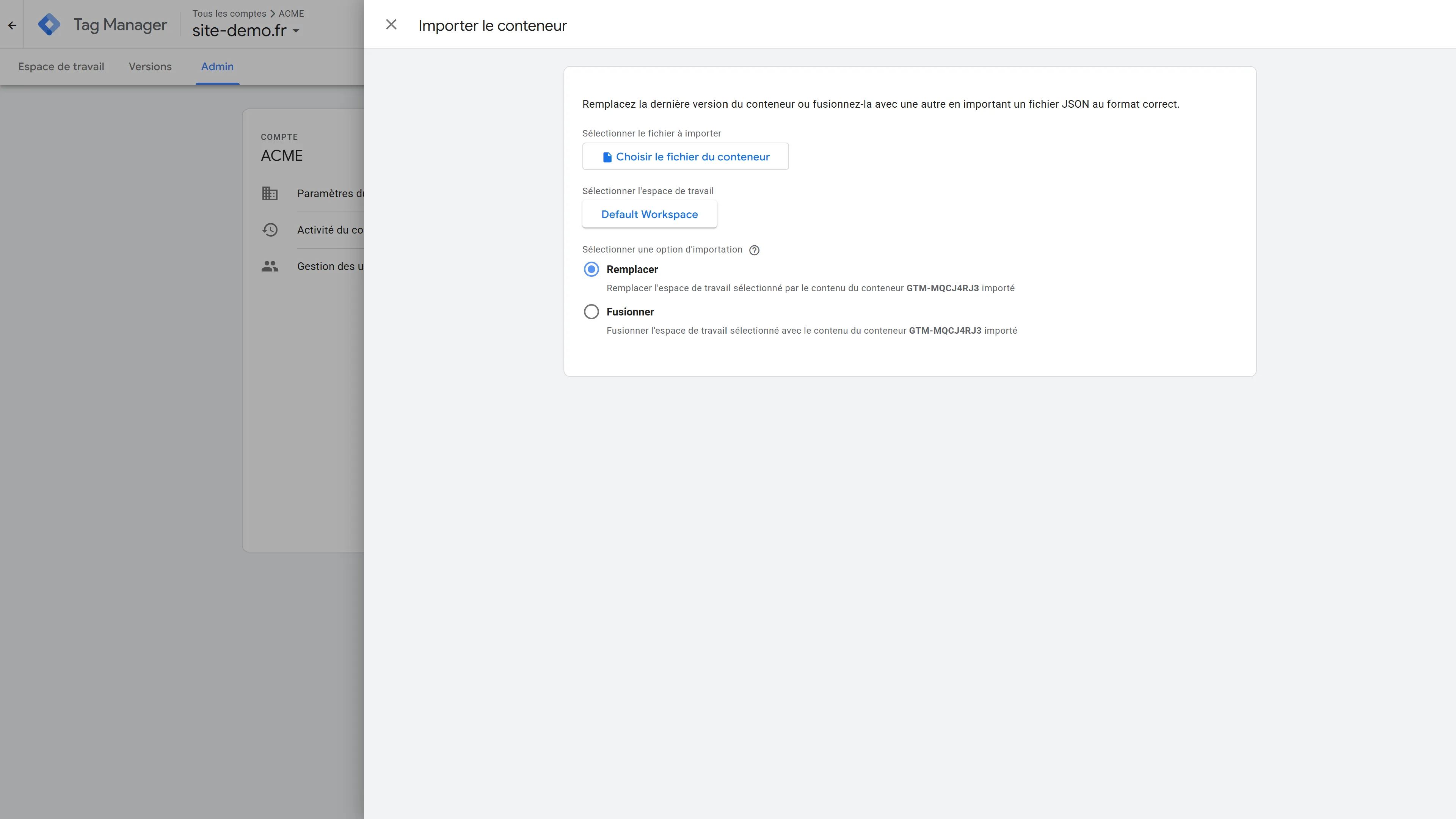 Importation d'un conteneur GTM