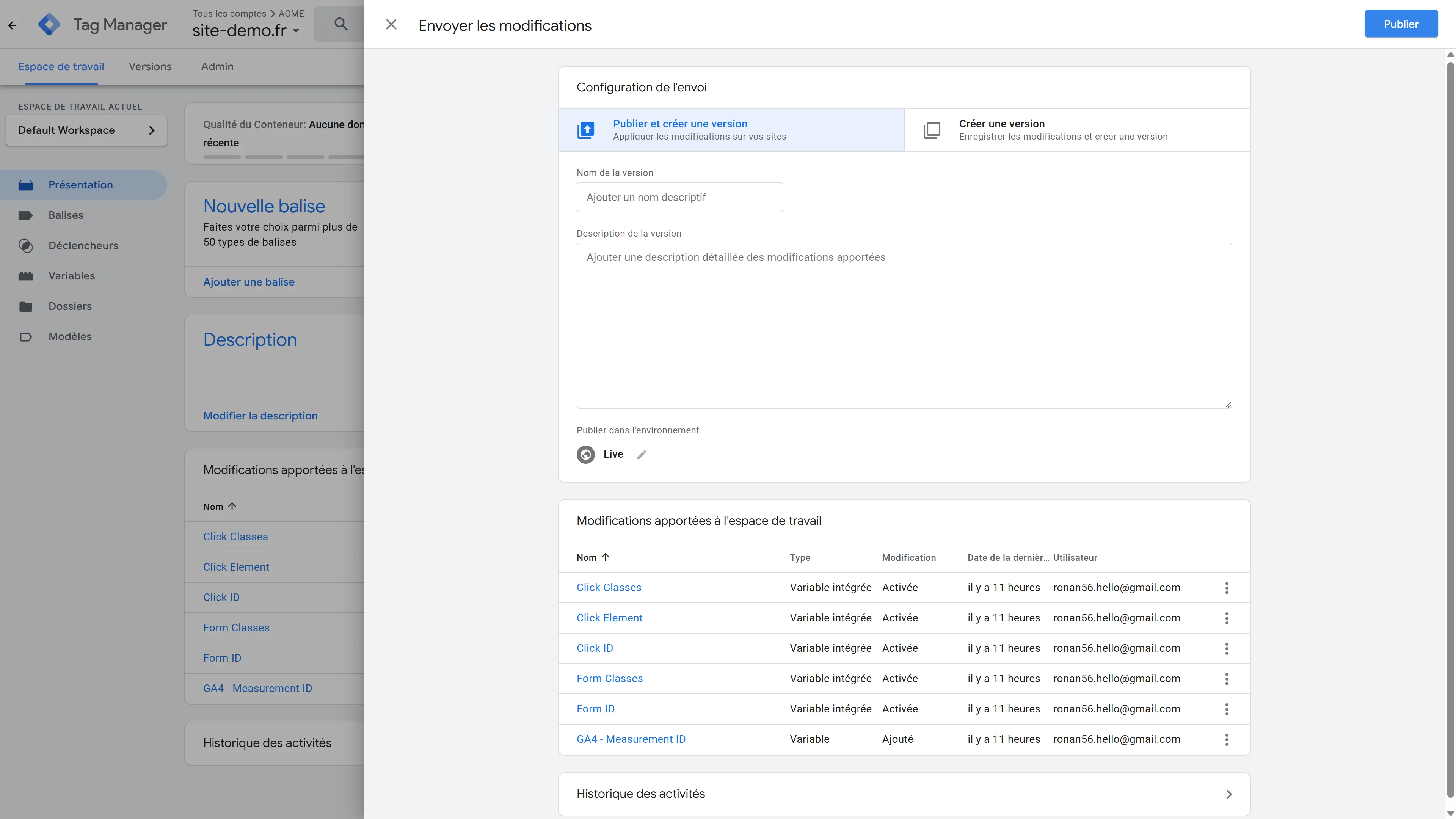 Publication d'une version