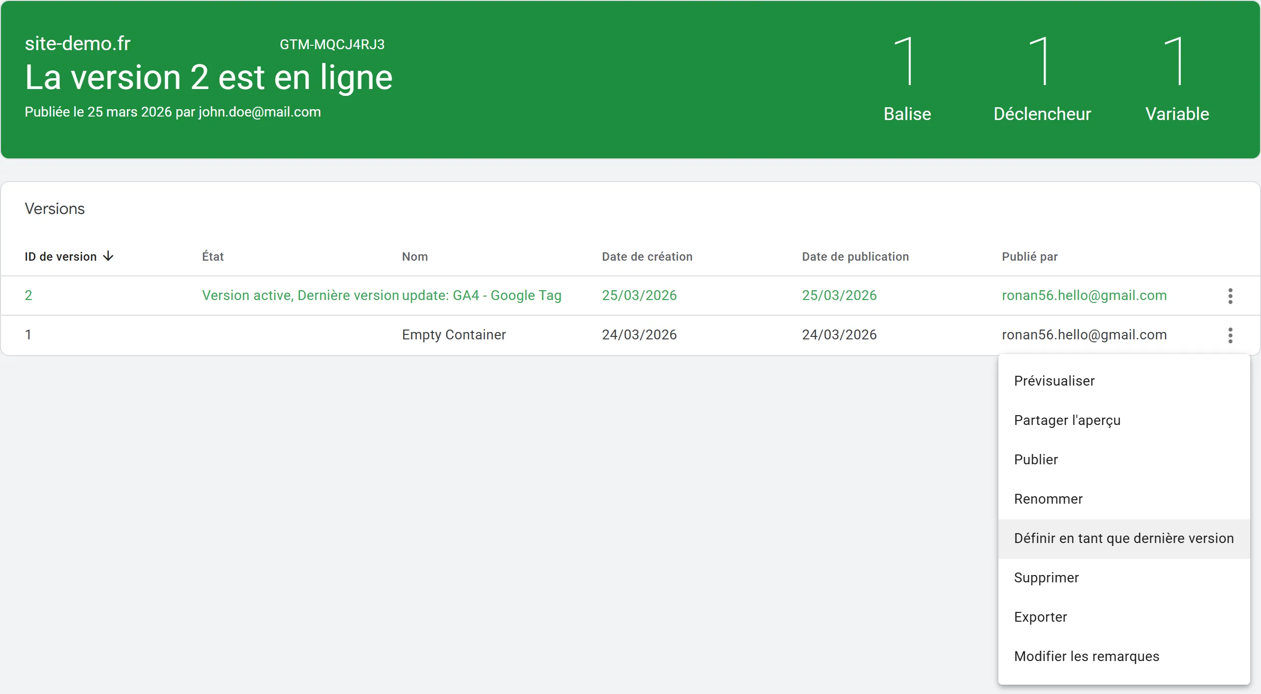 Restaurer une version antérieur