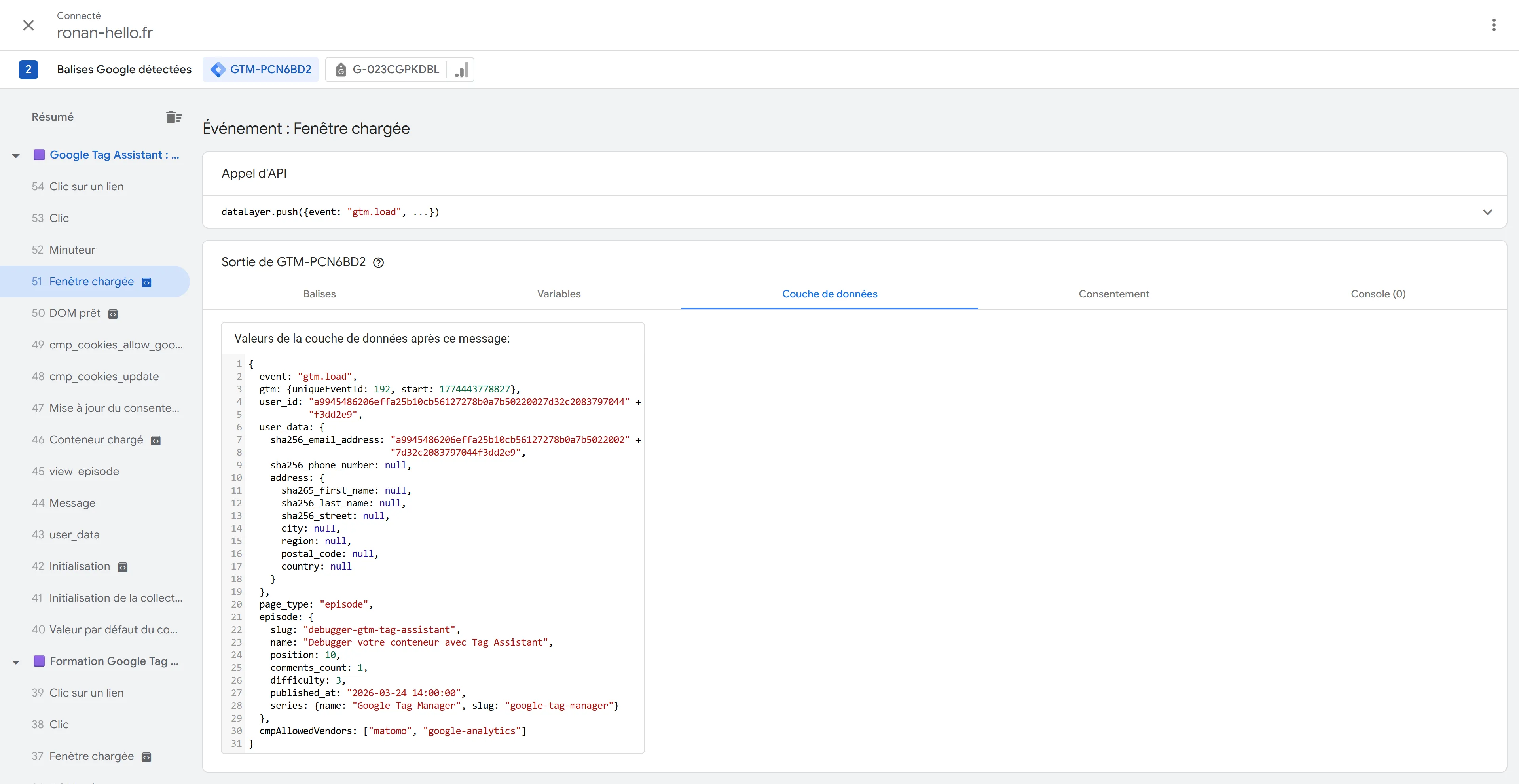 Prévisualiser le dataLayer